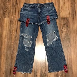 Dark denim jean skirt over  jeans